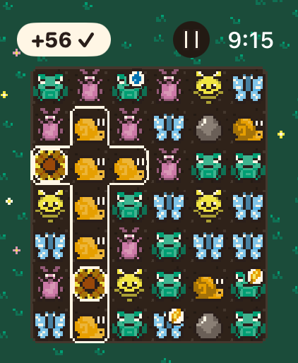 A full Garden Path board with its biggest group highlighted (+56)